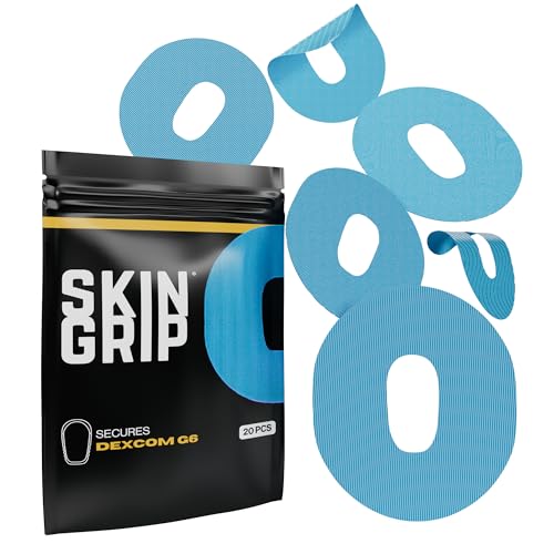 Skin Grip Adhesive Patches for Dexcom G6 CGM â€“ Waterproof & Sweatproof Adhesive for 10-14 Days, Pre-Cut Adhesive Medical Tape, Continuous Glucose Monitor Sensor Cover â€“ 20 Pack, Blue