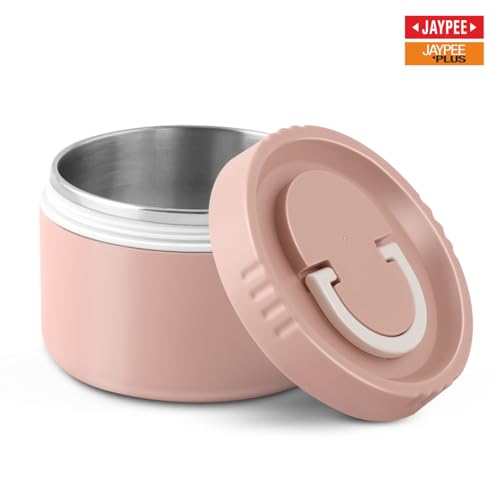 Image of Jaypee Plus Snackpac Sr. Airtight Leakproof Container 500 ml Lunch Box for School, Office, Ideal for Snacks and Meal, Keeps Food Hot & Fresh Inner Stainless Steel Easy to Carry Handle, Sanitary Pink