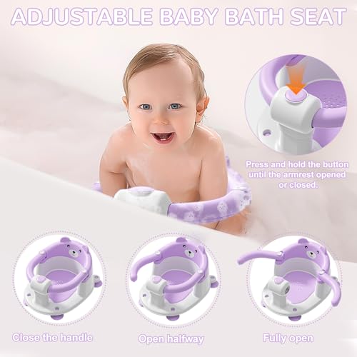 Image of Baby Bath Seat for Babies 6 Months & up, Non-Slip Toddler Bath Seats for Babies Sitting Up, Safe Infant & Newborn Bathtub Chair with 4 Suction Cups & Soft Cushion for Shower,Lavender