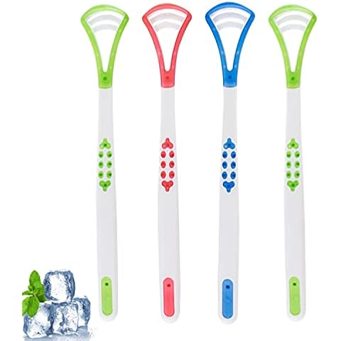 GNCLOUD Tongue Scraper, 4 Pcs Tongue Cleaner Brushes Tongue Cleaner for Adults Oral Cleaning Care for Keeps Breath Fresh, Maintain Mouth Health Cover