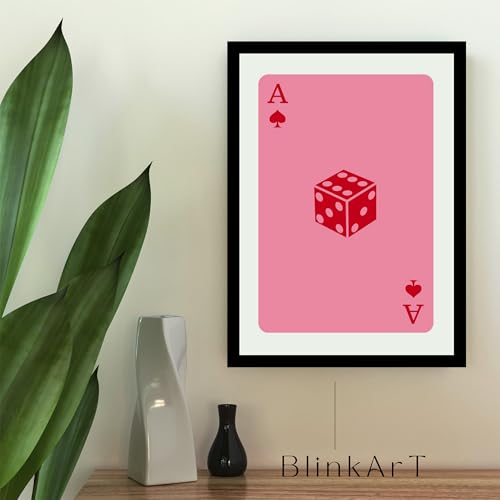 Image of BLINKART Abstract Ace Of Hearts Dice Pink Wall Art Painting Print Design | Aesthetic Wall Decor Photo Artwork Frame Decoration Hanging Home Bedroom Living Room Office| T0030 | 13x10 Inches