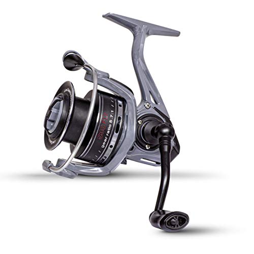 Quantum Omen FDI 520 Carrete de Pesca Spinning / 8 kg de Potencia de frenado / 5 rodamientos de Bolas, Negro y Gris