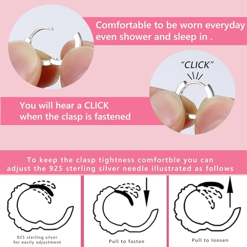 Yadoca HZHENG-YADC-LY115-925HOOP-PPB Small Hoop Earrings For Girls Women Hypoallergenic 𝟵𝟮𝟱 𝗦𝘁𝗲𝗿𝗹𝗶𝗻𝗴 𝗦𝗶𝗹𝘃𝗲𝗿 Toddler Earrings Cute Cubic Zirconia Cartilage Sleeper Huggie Hoop Earrings thumb #3
