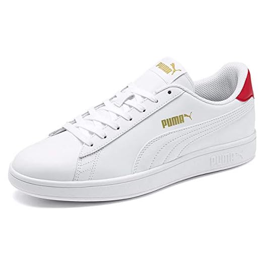 PUMA Tênis masculino Smash V2, Puma Branco-alto Risk Red-puma Team Gold, 11.5