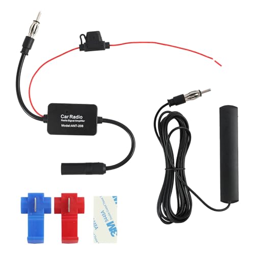 Autoantenne mit Verstärker Universal 12V, Autoradio Antenne FM AM DAB mit 300cm Kabel, Antennenverstärker Auto mit DIN Adapter und MMIC Rauschfilter, Scheibenantenne Autoradio für PKW LKW SUV Boot