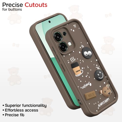Image of Pikkme Back Cover for Oppo F31 5G / Oppo F33 5G | 3D Bear Silicone Cute & Fun Coffee Cartoon | Full Body Protection Bumper Case (Brown)
