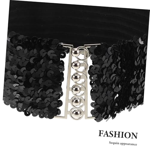 4Pcs Elastic Glitter Stretch Decorative Waistband with Metal Buckle for Party Dresses Comfortable Fit Elegant Sparkling Design Black Gold Silver and Red3