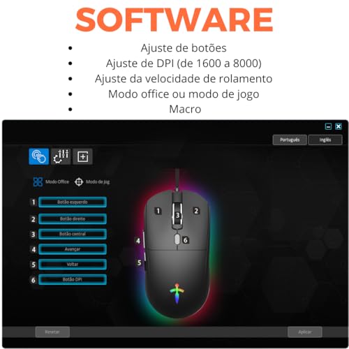 Mouse Gamer Jogo 8000dpi Óptico Led Rgb Usb Pc Computador (Branco)