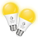 Dusk to Dawn Bug Light Bulb Outdoor - 60W Equivalent A19 Yellow LED Bug Light Bulbs, Auto On/Off 9W LED 2000K Yellow Bug Photocell Sensor Bulb Lights for Outside Porch Pool Patio Lights, 2 Pack