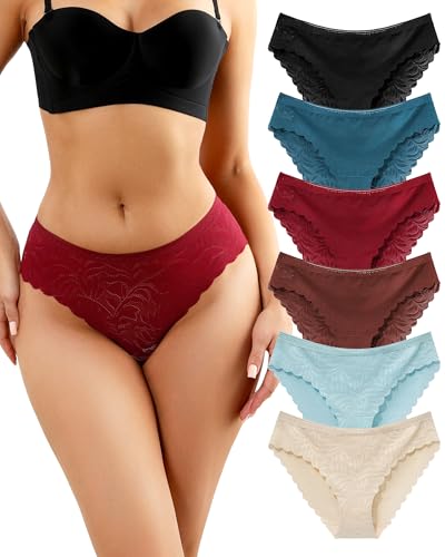 LEVAO Women's Lace Bikini Panties,Sexy High-Cut Stretch Underwear for Women Breathable Seamless Cheeky 6 Pack