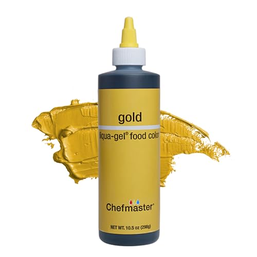 Chefmaster Gold Liqua-Gel® Food Coloring | Vibrant Color | Professional-Grade Dye for Icing, Frosting, Fondant | Baking &amp; Decorating | Fade-Resistant | Easy-to-Use | Made in USA | 10.5 oz