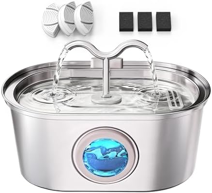 Stainless Steel Cat Water Fountain, 108oz/3.2L Pet Water Fountain...
