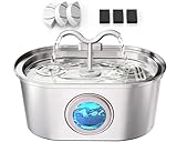 Stainless Steel Cat Water Fountain, 108oz/3.2L Pet Water Fountain for Cats Indoor, with Dual Spouts for Multiple Cats, Ultra-Quiet Automatic Dog Water Dispenser, 3 Replacement Filters Included