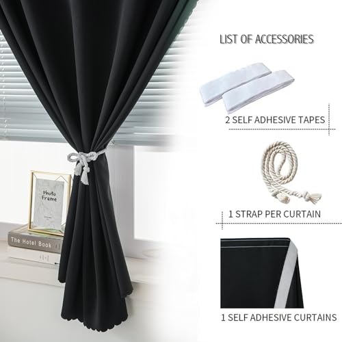 Adhesive Blackout Curtains- Self Stick Shades Window Blinds Curtains No Rod Needed Easy to Hang Curtains, Use for Bedroom, Living Room, Dining Room, Kitchen, Home Office, 35