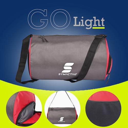 Image of Amazon Brand - Symactive Tote Polyester Lightweight Gym Bag Backpack for Men & Women Use in Fitness Workout Sports Swimming Boxing Athletics Crossfit Exercise and Yoga (Red & Grey)