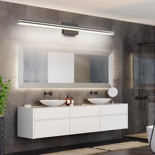 Image of SineRise LED Modern Bathroom Vanity Light Bar (48-Inch, 3000K /4000K /6000K), Matte Black Dimmable Modern Acrylic Bathroom Wall Lighting Fixtures Over Mirror