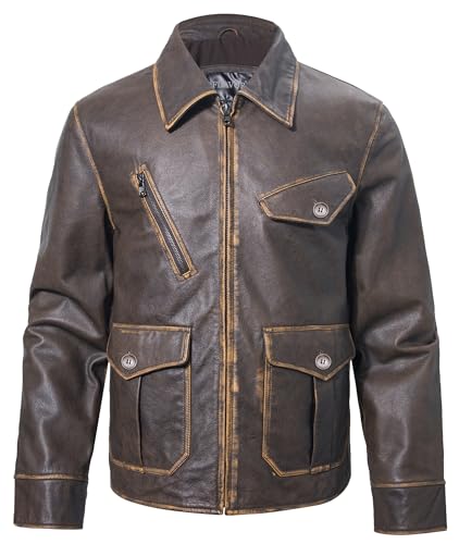 Veste en cuir véritable homme FLAVOR ajustable contre le vent frais
