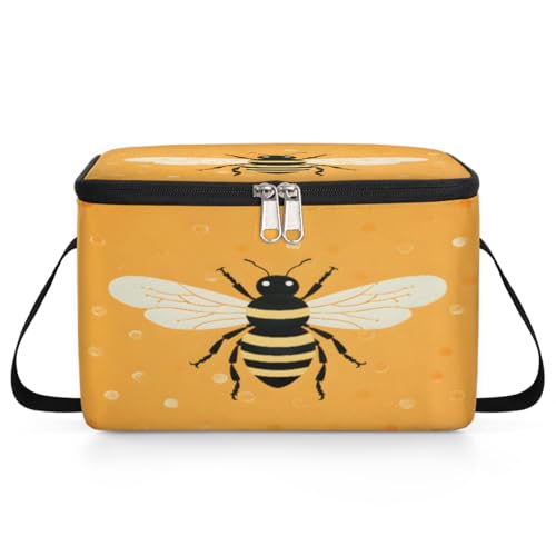GzLeyigou Bee Lunch Bags for Women Men 9 Cans, Hot & Cold Food Delivery Bag Insulated Grocery Bag Insulated Lunch Box Yellow Bee Cooler Bag for Office Work Picnic Beach