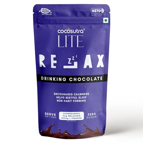 Image of Cocosutra RELAX Sugar-Free Drinking Chocolate with Melatonin & Ashwagandha | Sleep Aid | Non-Habit Forming | Keto Friendly | Ages 14+ | 200g | 10 Servings