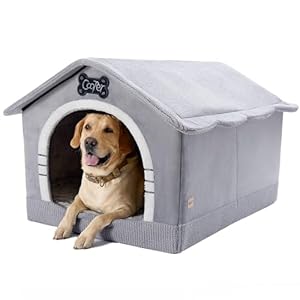 Jiupety Indoor Dog House with Frame, Large Dog Cave Bed, Insulated Cozy, Suitable for 60-100 lb, Jumbo (38″×30″×28″), Gray