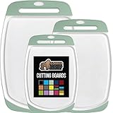 GORILLA GRIP Original Oversized Cutting Board, 3 Piece, BPA Free, Dishwasher Safe, Juice Grooves, Larger Thicker Boards, Easy Grip Handle, Non Porous, Extra Large, Kitchen, Set of 3, Mint