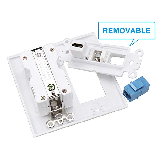 Hdmi Usb Outlet Charger Wall Plate,2 Power Outlet 15A With Dual 2.1A Usb Charger Port,Phizli 1 Hdmi Hdtv + 1 Cat6 Rj45 Ethernet + Coaxial Cable Tv F Type Keystone Face Plate White #TOP2