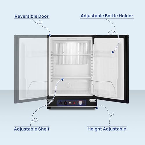 Smad 60L Camping Gas Fridge, 3-Way 12V/220V/Gas, Silent Fridge for Campervan, Caravan, Motorhome - 0-10°C, Reversible Door, 28-30mbar, Black
