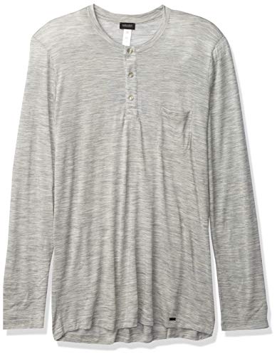 HANRO Men's Fynn Long Sleeve Henley Shirt, Light Melange, XX-Large
