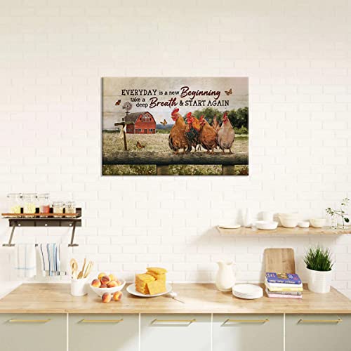 Farmhouse Rooster Kitchen Wall Art Rustic Funny Animals Chicken Old Barn Cross Pictures Wall Decor Farm Inspirational Quotes Canvas Print Framed Modern Painting Artwork For Bedroom Living Room 16"X12" #TOP3
