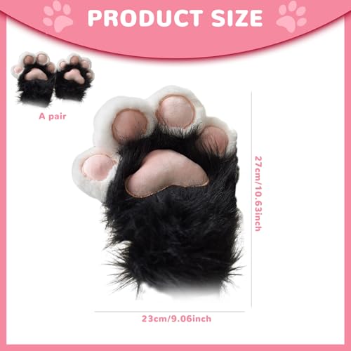 Gants à doigts complets chat en peluche pour soirées cosplay et Noël
