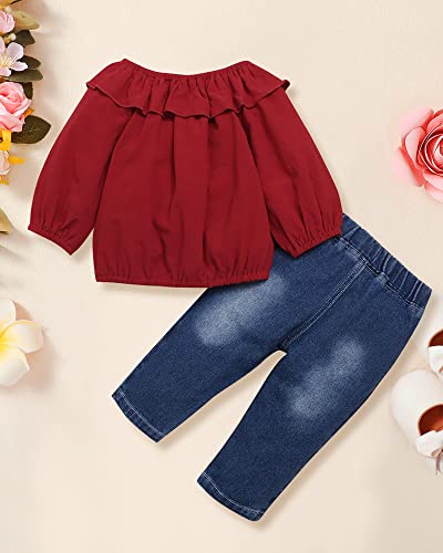 NZRVAWS Toddler Girl Clothes 12-18 Months Baby Girl Outfit Shirt Ripped Jeans Denim Pants Fall Winter Clothing for Infant Girl