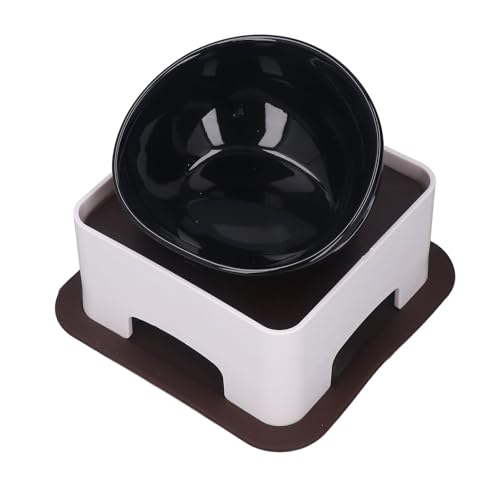 Rengue Bulldog- Keramiknapf, Schräger, Erhöhter Futterspender mit Rutschfester Gummimatte für Hunde mit Flachem Gesicht, Katzen, Möpse, Französische Bulldoggen (Black)