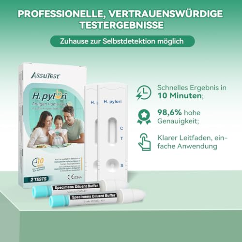 2x Helicobacter Pylori Test für Zuhause, 98,6% Genauigkeit Antigen Stuhltest Kit, Helicobacter Pylori Schnelltest bei Magenbeschwerden wie Sodbrennen & Blähungen, Inkl. Probenfänger & Anleitung