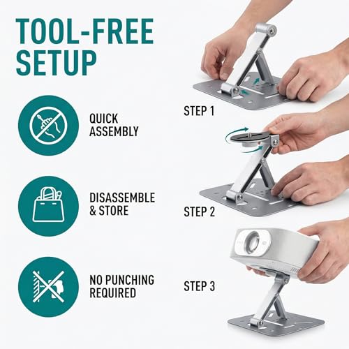 BXUUXA Beamer Ständer 180° Drehbar Projektorhalterung 10kg Tragkraft Projektorständer 3-in-1 Desktop/Wand/Decke Halterung mit 1/4 Zoll Universalschraube Beamer Halterung für Heimkino Büro (Silber)