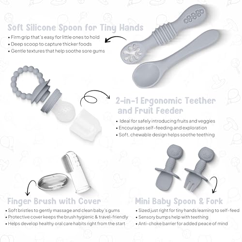 Image of O'doe BPA-Free Silicone Baby Feeding Set | Thick & Soft Suction Plates, Baby Food Bowl, Wooden Fork & Spoon, and More | Make Mealtime Fun and Easy for Your Little One