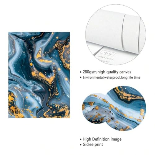 Art mural abstrait bleu de qualite superieure, impression effet marbre