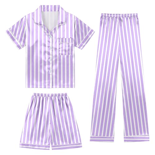 Genérico Conjunto de Pijama Infantil de 3 Piezas con Estampado Informal para el hogar (Light Purple, 6-7 Years)