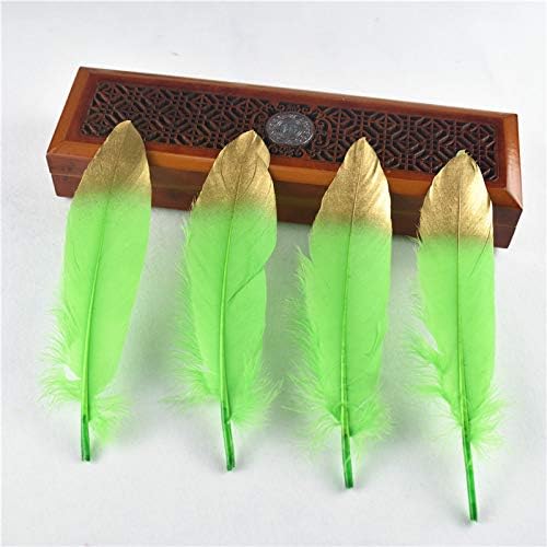 ゴールドディップライムグリーングリッターフェザーグースリアルフェザーナチュラルクラフトアートソフトネイティブフェザーアクセサリー50