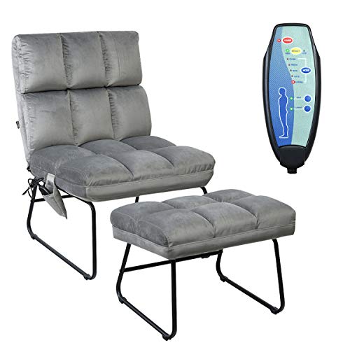 Giantex Massage Chair with Ottoman, 5 Vibration Modes & 4 Massage Motors, Velvet Fabric-Nice to Touch, Remote Control and Side Pocket, Electric Massage Sofa Couch for Living Room Bedroom