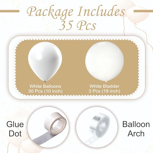 Image of White Balloon Garland Kit, 35 Pieces, Decorative Arch, for Birthday and Anniversary Decoration, Home Decoration,weddings, and corporate events