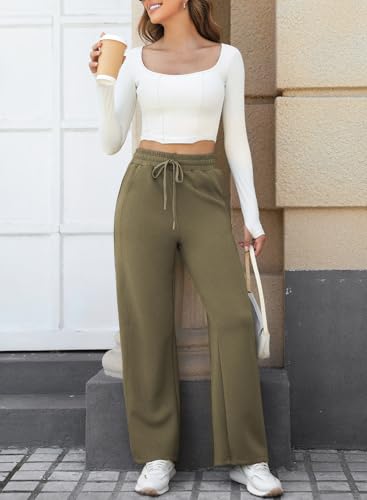 Dokotoo Women's Wide Leg Pants 2025 Flowy Casual Pants Straight Leg Elastic Waisted Stretch Palazzo Pants4