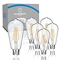 HUDSON BULB CO. Vintage LED 6W Edison Light Bulbs (6 Pack) - E26/E27 Base Light Bulbs 60 watt - 4000K Daylight White Light - ST58 Style Filament Light Bulbs Set