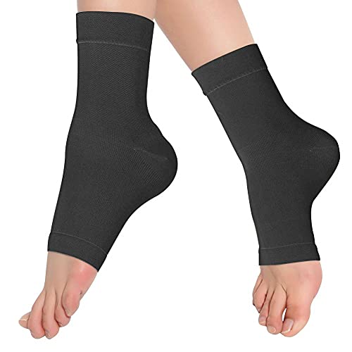 1 par de mangas de compresión para el tobillo, ortopédico, transpirable, elástica, delgada, para el cuidado del pie, para aliviar el dolor, fascitis plantar, artritis, negro, M Cover