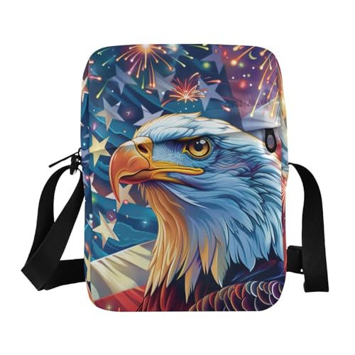 Crossbody Bag American Bald Eagle 4th Of July Independence Day Messenger Bag for Women Men Purse Shoulder Bag Satchel Bag with Adjustable Strap 214B6058