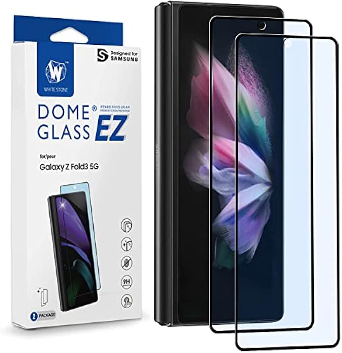 Whitestone 2PACK EZ GLASS Screen Protector for Galaxy Z Fold 3 2021, Full Coverage Tempered Glass Shield [Easy Install] - Two Pack