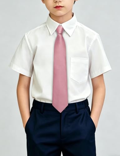 Image of Hi-Tie Pretied Boys Ties Solid Color Kids Adjustable Necktie Lapel Pin Clip Set Age 8-12 Wedding School Graduation