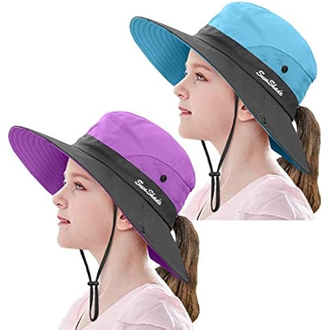 Girls Sun Hat with Wide Brim & Ponytail Design Cover