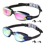 Kids Swim Goggles,2 Pack Anti-Fog Leak Proof kids Swimming Goggles,Anti-UV Clear Vision Glasses for Children Age 6-14 (Aqua & Bright Rose)