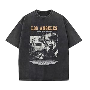Oversized Graphic Tshirts for Men Acid Wash Los Angeles Vintage Tees Streetwear Baggy Cotton Shirts Casual Tops