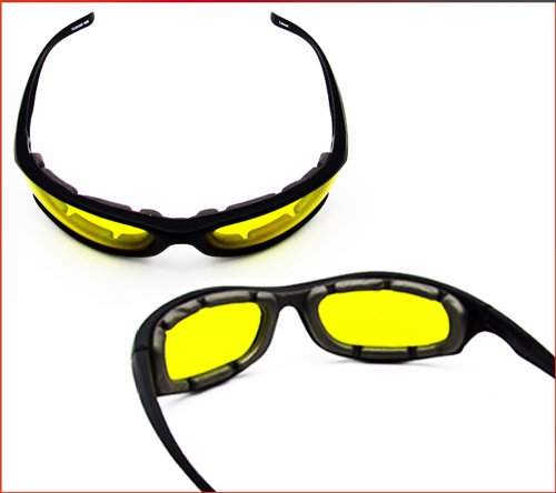 Bikershades Yellow Night Vision Motorcycle Safety Glasses Foam Padded For Men And Women With Polycarbonate Lenses. #TOP2